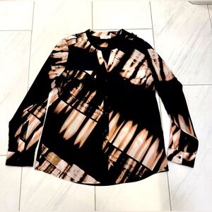 Calvin Klein Black/ Beige Adjustable Long Sleeve Botton Down Shirt Size Medium